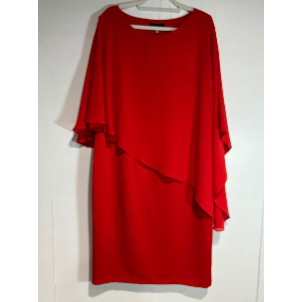 Womens Tomato Red Dress 20W Cape Sleeve Dress Chiffon Overlay Asymmetric Holiday
